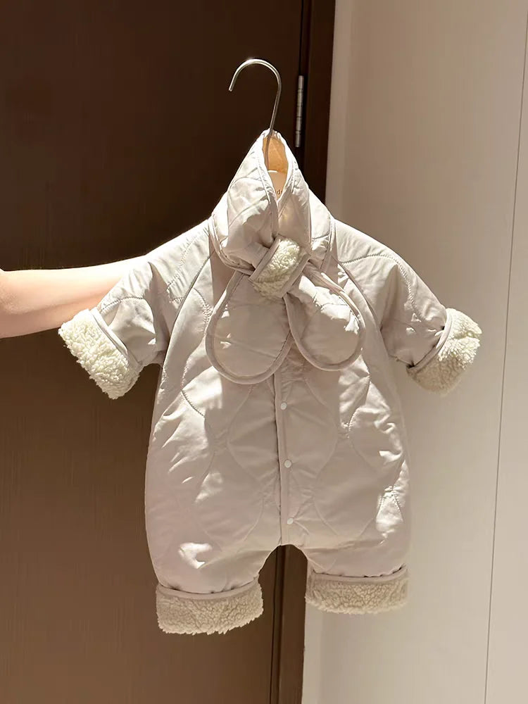 HY22431 Autumn and winter baby retro fashion plush thickened warm crawling suit jumpsuit baby autumn and winter outdoor clothes