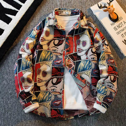 2025 spring Men's doodle Camouflage Men Jacket Loose Turn Down Collar Cargo Lapel Coat printing fashion jackets Outerwear male