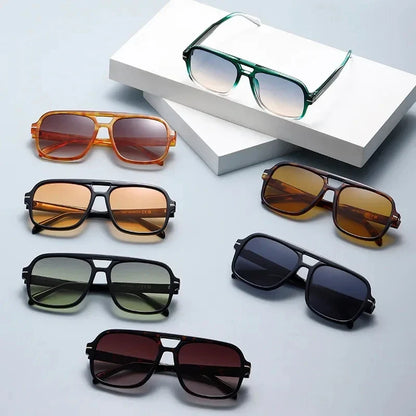 Double Bridge Square Aviator Sunglasses - UV400 Vintage Pilot Style, Retro Classic Sun Glasses for Men Women Unisex