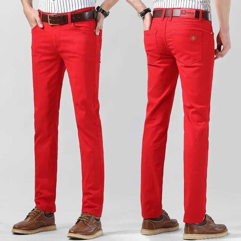 5 Colors Men's Colorful Denim Stretch Stretch Jeans Elastic Yellow Pink Red Slim Male Clothing Simple Business Denim Trousers