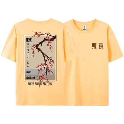Today Tomorrow Tokyo Flower Festival T Shirt Men Women Fashion O-Neck Tshirts Summer Cotton Tops Loose Street Hip Hop T-Shirts