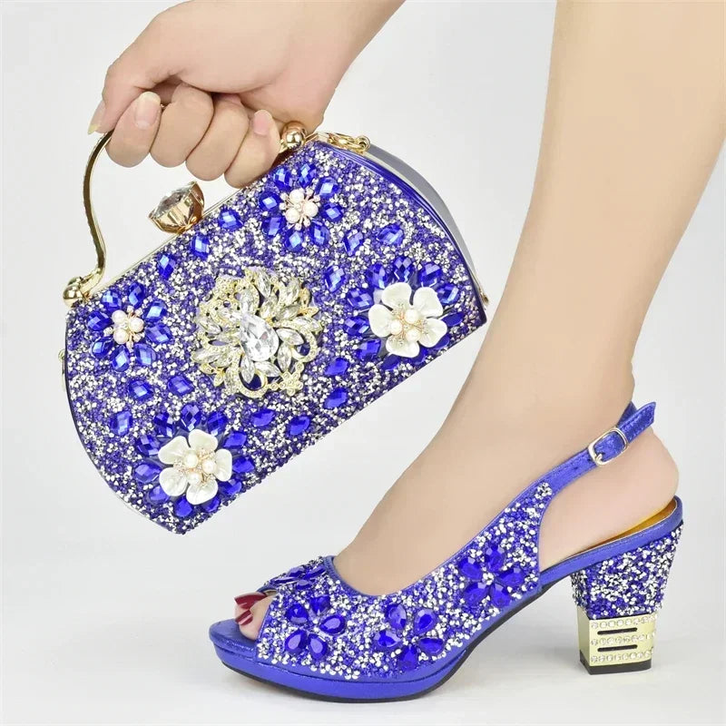 Italian Shoes and Bags Matching Set with Rhinestone Plus Size Shoes Luxury Italian Shoe and Bag Set 2026 Wedding Shoes Bride