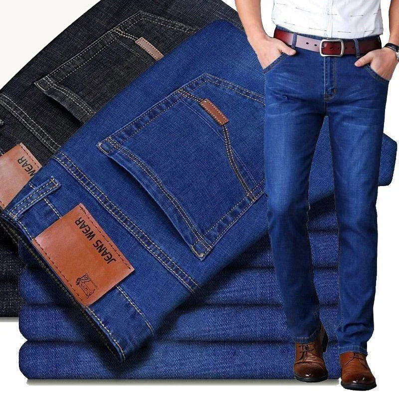 Men Fashion Straight Jeans Mens 2024 New Stretch Slim Fit Pants Comfortable Soft Business Denim Trousers Male Brand Clothing