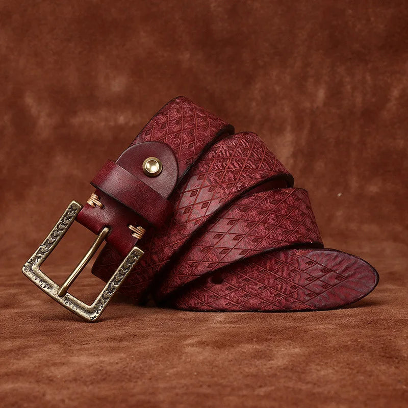 3.8CM Thickened Italian Pure Cowhide High Quality Genuine Leather Belts for Men Carving Strap Male Brass Buckle Jeans Cowboy