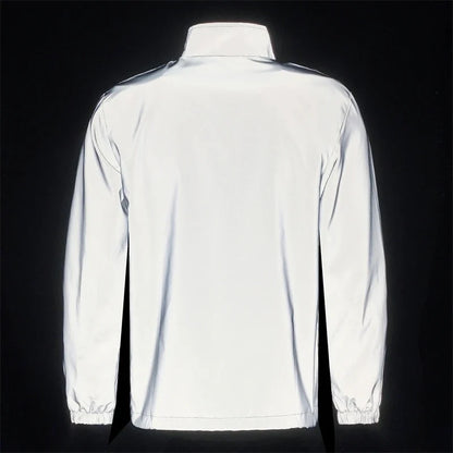 Night Reflective Jacket Men's Spring Casual Stand Collar Outdoor Windproof Jogger Cycling Safety Bright Coats Hip Hop Streetwear