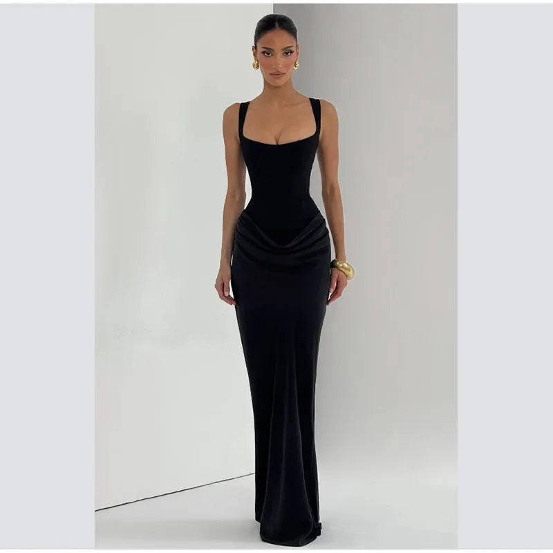 Lady Sexy Strapless Split Solid Pleated Dress Women Chic Backless High Waist Off-shoulder Dresses 2026 New Evening Party Gowns