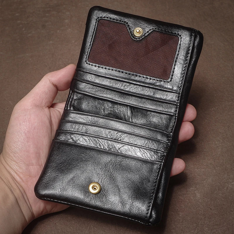 Retro Genuine Leather Short Wallet Men and Women Bifold Money Clip Credit Card Holder with Zipper Coin Pocket Small Purse