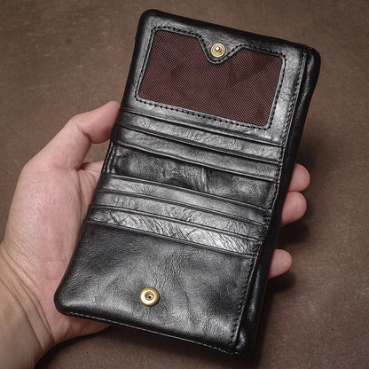Retro Genuine Leather Short Wallet Men and Women Bifold Money Clip Credit Card Holder with Zipper Coin Pocket Small Purse