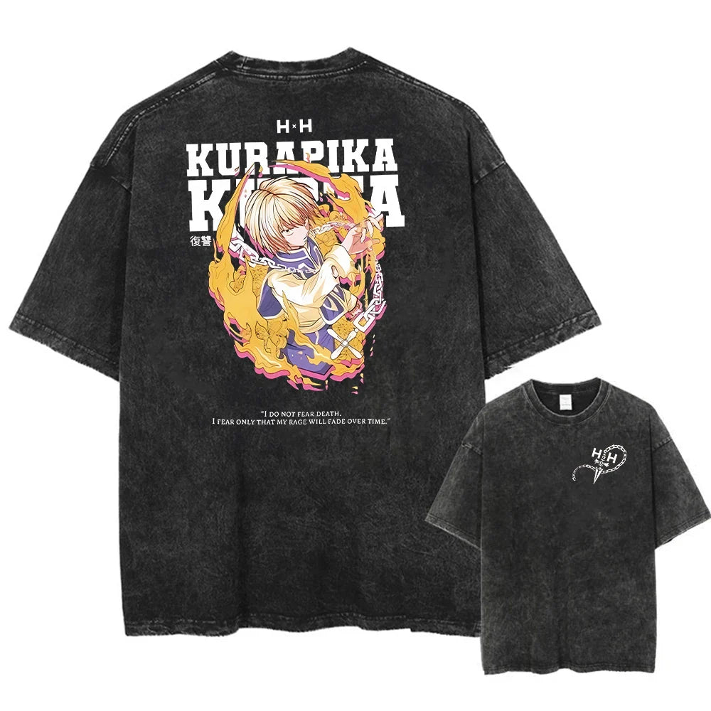 Anime Hunter X Hunter Hisoka And Chrollo Logo Washed Graphic TShirt Men Vintage T-Shirts Casual Cotton Streetwear Harajuku Top