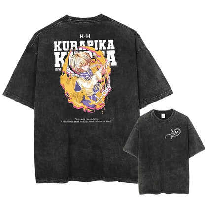 Anime Hunter X Hunter Hisoka And Chrollo Logo Washed Graphic TShirt Men Vintage T-Shirts Casual Cotton Streetwear Harajuku Top