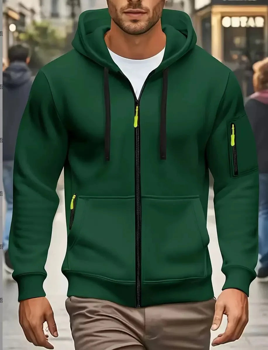 Men's Autumn Winter Sports Zipper Hoodie with Kangaroo Pocket Breathable Casual Wear for Running Hiking Outing Dating Gym