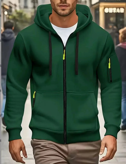 Men's Autumn Winter Sports Zipper Hoodie with Kangaroo Pocket Breathable Casual Wear for Running Hiking Outing Dating Gym
