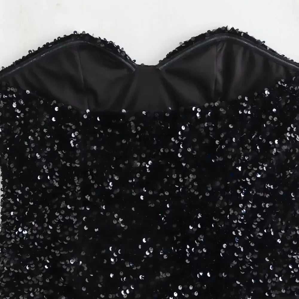 Strapless Sequin Bodysuits for Women, Backless Bodysuits, Sweetheart Neck, Female Playsuits, Sexy Fashion