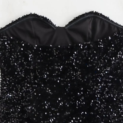 Strapless Sequin Bodysuits for Women, Backless Bodysuits, Sweetheart Neck, Female Playsuits, Sexy Fashion