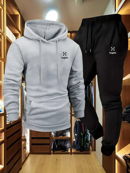 Men'S Autumn and Winter Pattern Casual Two-Piece Set Hoodie Sweatshirt Long Pants Suit with Pockets Regular Fit Outdoor Sports
