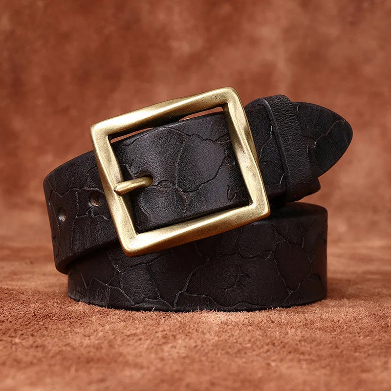 3.8CM Retro fashion trend  personality niche ice cracked belt  men's leather top layer cowhide youth jeans belt