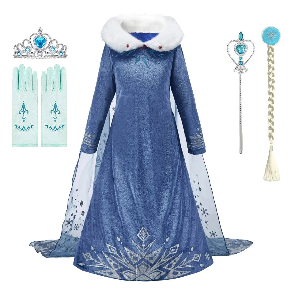 2026 Kid Elsa Anna Costume Girl Birthday Floral Dress Children Snow Queen Performance Fantasy Princess Evening Halloween Costume
