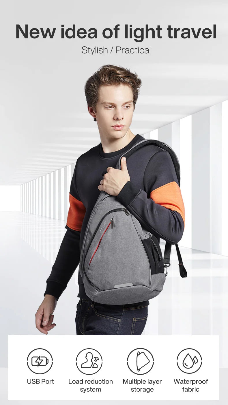 Men One Shoulder Backpack Women Sling Bag Crossbody USB Boys Cycling Sports Travel Versatile Fashion Student School
