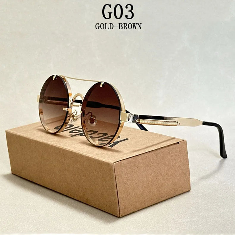 Round Steampunk Sunglasses For Men Fashionable Punk Sunglasses Women Trendy Vintage Fashion Glasses Retro Gafas De Sol Hombre