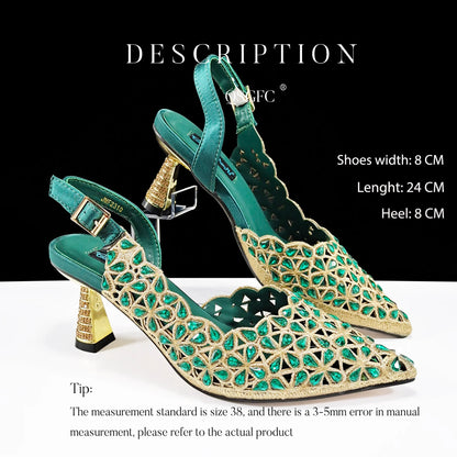 Italian Design Rhinestone-encrusted Sex Ladies Shoes And Special Bag High Heels And Heart Shape Gold Mini Bag