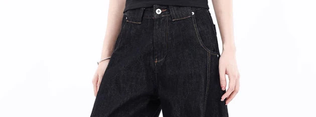 American Retro Deconstructed Bla Knife  Jeans Women's Loose Silhouette Wide Leg Floor Length Trousers Casual High Waist...