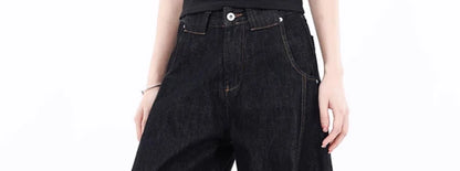 American Retro Deconstructed Bla Knife  Jeans Women's Loose Silhouette Wide Leg Floor Length Trousers Casual High Waist...