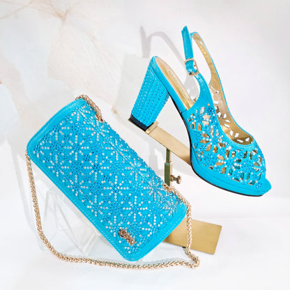 2025 New Rhinestone Design African-Inspired Shoe and Bag Set Olive Toe-Exposing Comfortable Women's High Heels Trending on INS