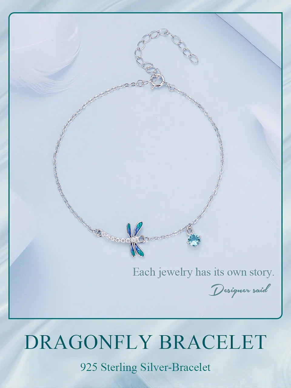 925 Sterling Silver Green and Blue Enamel Dragonfly Bracelet Insect Chain Link for Women Pave Setting CZ Fine Jewelry