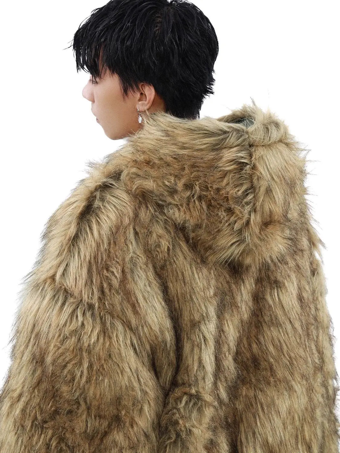 Luxury Vintage Short American Faux Fur Coat New Reversible Wear Hooded Warm Pu Leather Jacket Winter Thick Chic Outerwear New