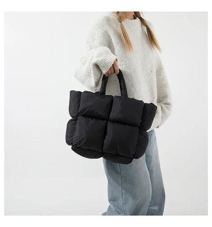Fashion Soft Puffer Tote Bag Designer Quilted Women Shoulder Bags Nylon Padded Lady Handbags Down Cotton Warm Winter Shopper Bag