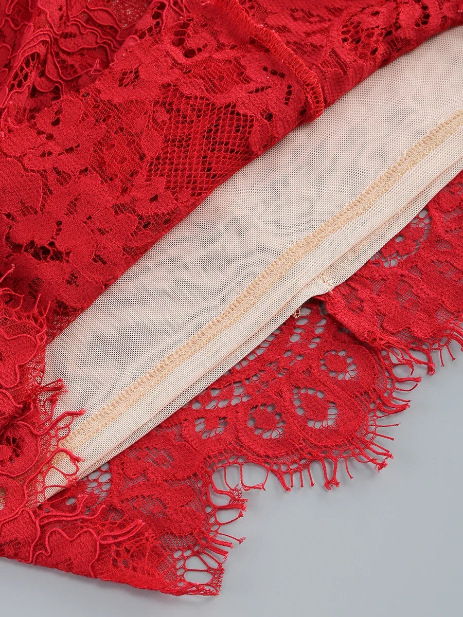 Christmas Dress For Women Red Lace Sexy Strapless Sleeveless Slim Supper Short Dress With Lace-Up