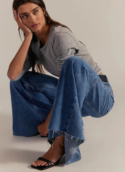 Streetwear Vintage Skinny Washed Flared Jeans Women Korean Fashion High Waist Slim Straight Pants 2025 New Casual Flared Jeans