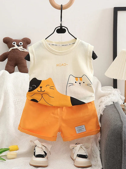 Summer Girls Clothes Suit Children Boys Vest Shorts 2Pcs/Sets Kids Infant Baby Boys Clothing Sports Costume Toddler Tracksuits