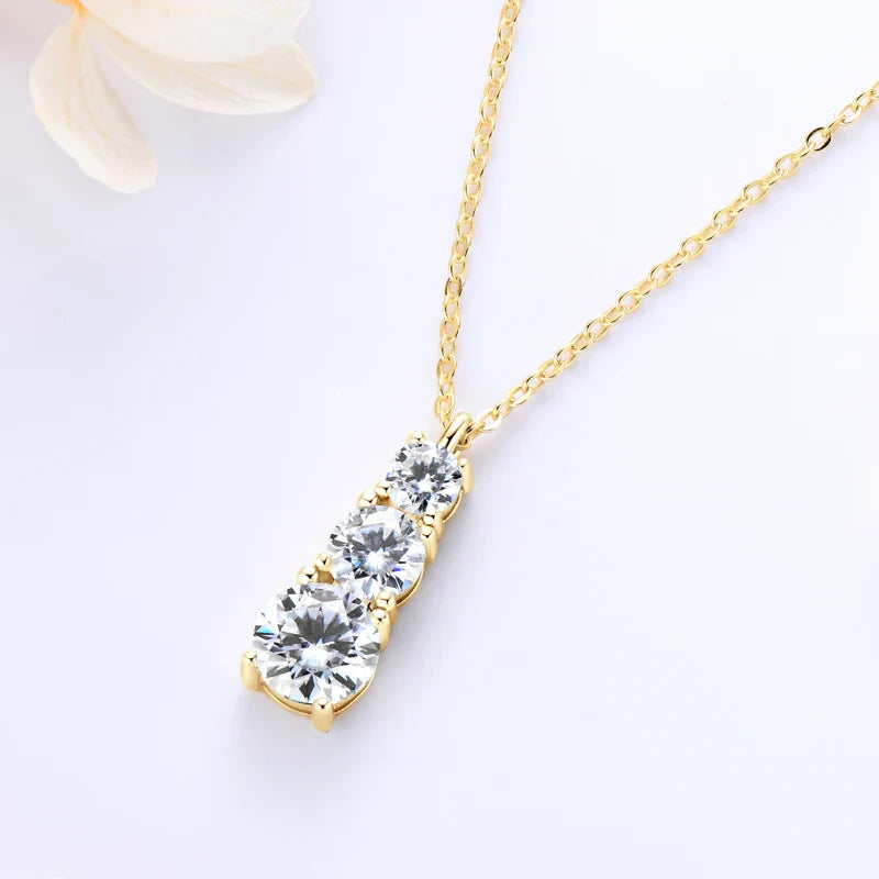 Certified D Color Three Stone Moissanite Pendant Necklace Collar Plata 925 Sterling Silver Necklaces for Women Jewelry