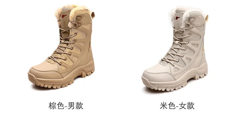 New High Top Men's Boots Waterproof Winter Boots Warm Plush Snow Boots Men Lace Up Casual Anti-Slip Ankle Boots Army Work Boots
