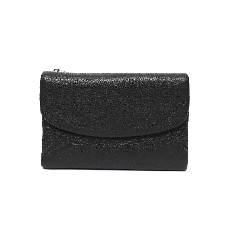 Portefeuille court minimaliste pour femme en cuir véritable avec rabat aimanté, porte-monnaie à trois volets, plusieurs fentes pour cartes, portable, usage quotidien