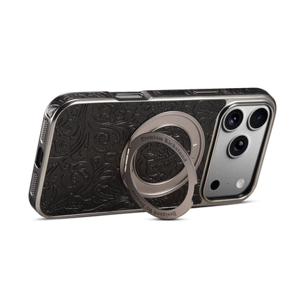 Denior is suitable for iPhone 17/16/15/14/13 Air Pro Max retro printed genuine leather 360 ° rotating bracket phone case
