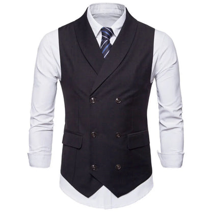 Men Vest White Solid Double Button With Lapel Waistcoat For Wedding Banquet Prom Business Office Work Casual Daily Men Suit Vest
