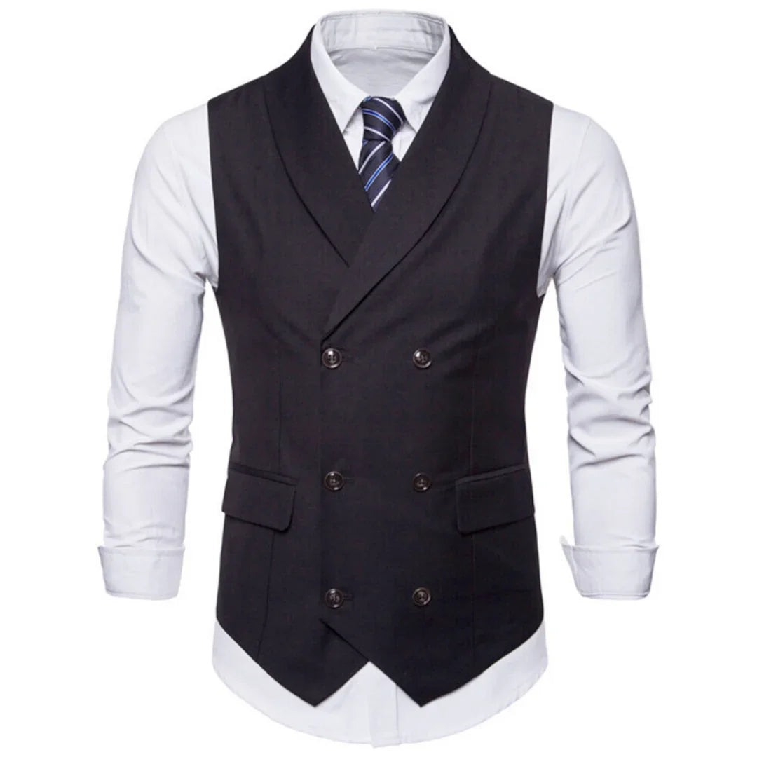 Men Vest White Solid Double Button With Lapel Waistcoat For Wedding Banquet Prom Business Office Work Casual Daily Men Suit Vest