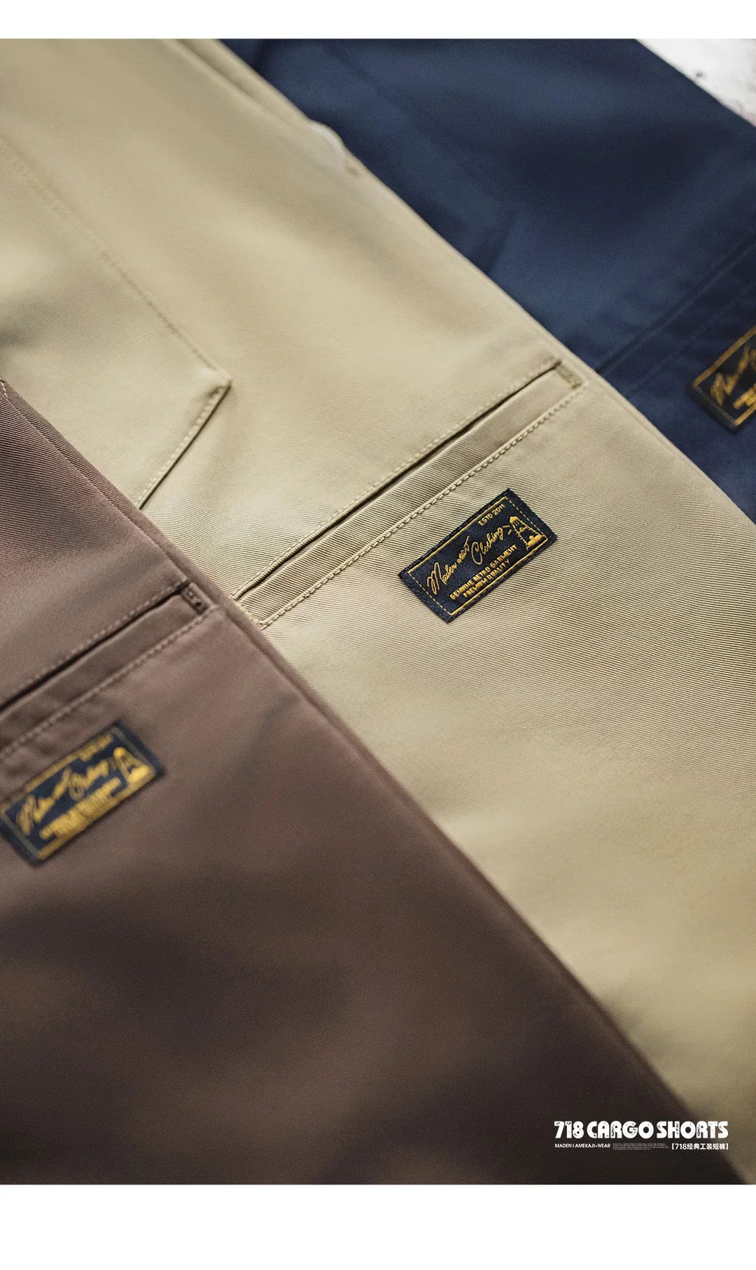 Men's 718 Summer Casual Shorts Japanese Style Solid Color Loose Fit Straight Leg Zipper Fly Commuter Workwear Pants