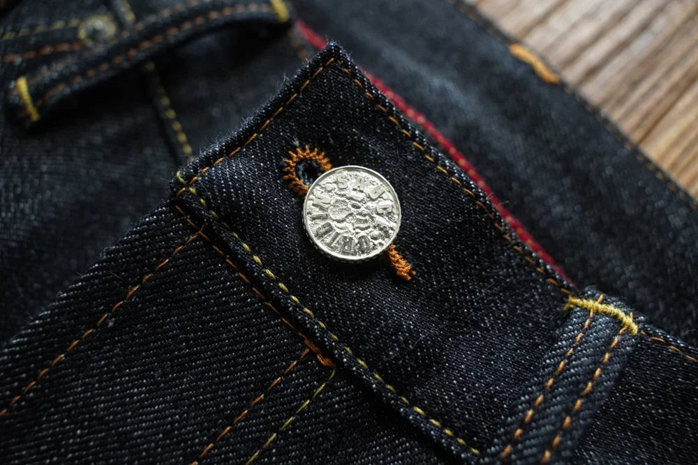 Mens Jeans Selvedge Denim Jeans for Man Silver Button Loose Fit Handmade 15 Oz