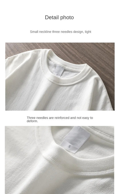 11.2oz Heavyweight 100% Cotton T-Shirt Men's Casual Solid Color Short-Sleeved White CrewNeck Thick Tops Unisex.