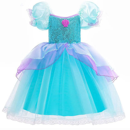 Summer Girl Mermaid Dress For Children Birthday Party Princess Cosplay Costume Ariel Halloween Fantasy Dress Summer Elegant Gown