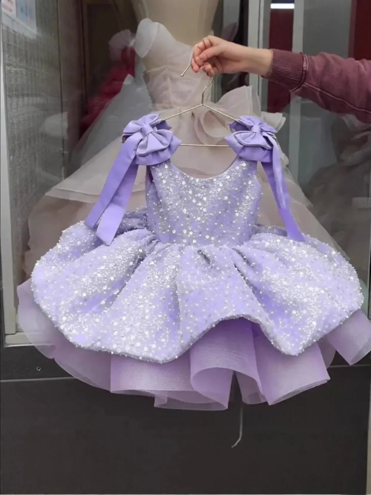 Sparkly Flower Girl Dress, Big Bow & Heart Tulle Ballet Skirt, Princess Gown for Wedding, Birthday Party, First Communion & Ball