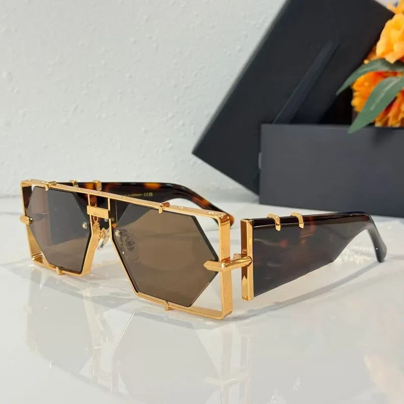 Hexagon 004 Desinger Brand Sunglasses Men Women Metal Thick Acetate Luxury Square Classical Outdoor Solar Shades UV400 with Case
