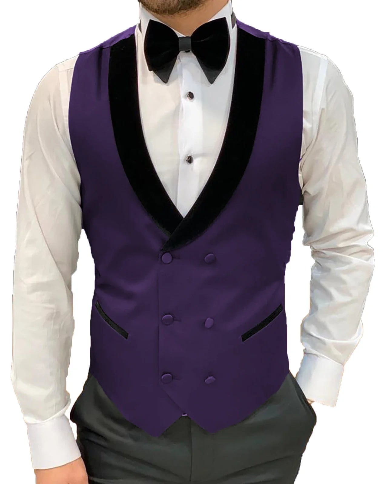 Men's Casual Suit Vest Double Breasted Shawl Lapel Dress Waistcoat for Wedding Party Dinner