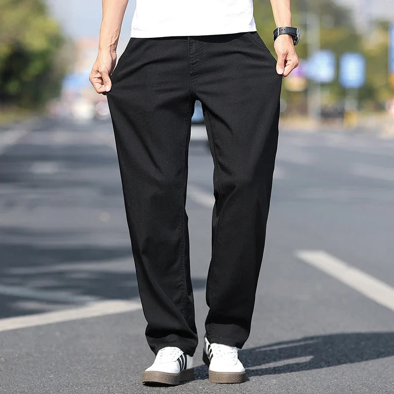 Loose Wide-leg Men's Thin Jeans Lyocell Soft Drape Fabric Comfort Trousers Spring Summer Fashion Brand Washing Denim Pants