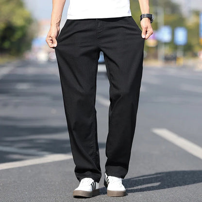 Loose Wide-leg Men's Thin Jeans Lyocell Soft Drape Fabric Comfort Trousers Spring Summer Fashion Brand Washing Denim Pants