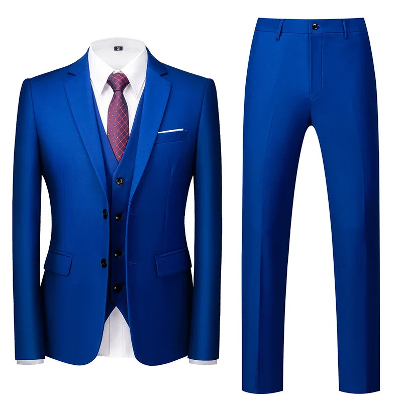 2026 New Men's Suit 3-Piece, Wedding Party Dress Jacket Vest Trousers, Fashion Slim Fit Blazer Waistcoat Pants Red Blue Green