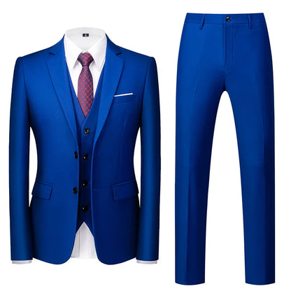 2026 New Men's Suit 3-Piece, Wedding Party Dress Jacket Vest Trousers, Fashion Slim Fit Blazer Waistcoat Pants Red Blue Green